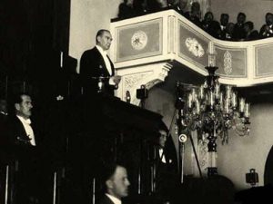 Ataturk Speaking in Parliament