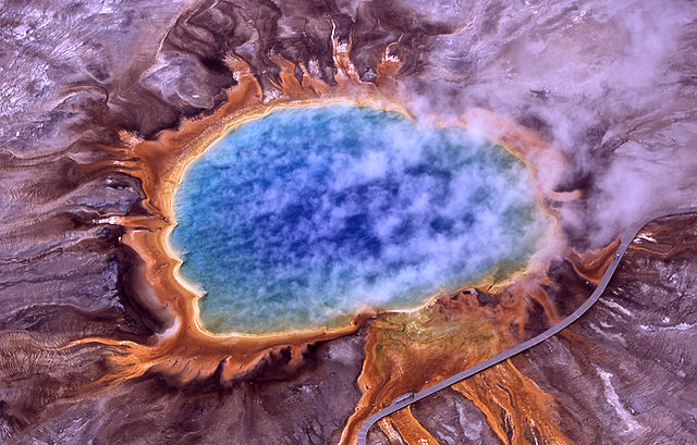 Thermophiles, a type of extremophile, produce some of the bright colors of Grand Prismatic Spring, Yellowstone National Park (http://en.wikipedia.org/wiki/Extremophile)